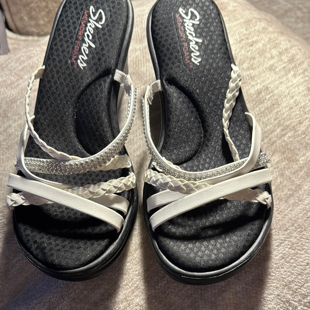 Skechers Black and White Sandals Comfortable and Chic
